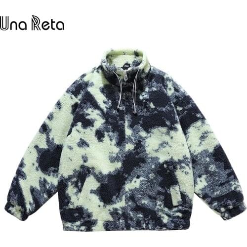 Una Reta M-XXL Tie Dye Winter Men Coat New Casual Lamb Wool Parka Coat Streetwear Men Clothing Grain Fleece Mens Jacket Coat