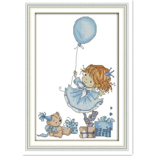 The Little Girl With A Balloon Counted 11CT 14CT Printed Fabric cross stitch kit Chinese Cotton Cross-stitch Kit Needlework New