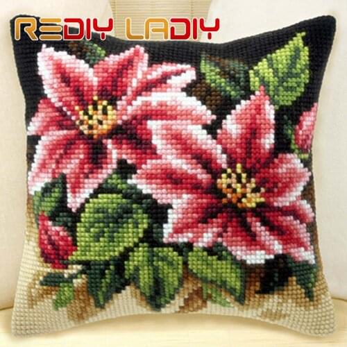 Cross Stitch Cushion Cover Poppy Tulips Iris Roses Pillows 100% Acrylic Yarn Pillow Case Chunky Cross-Stitch Kits Arts & Crafts