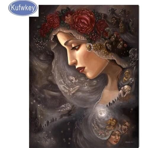 2019 New paintings with diamond embroidery sad woman Pattern Full Drill 3D Cross Stitch Kits selene painting Stickers Decoration