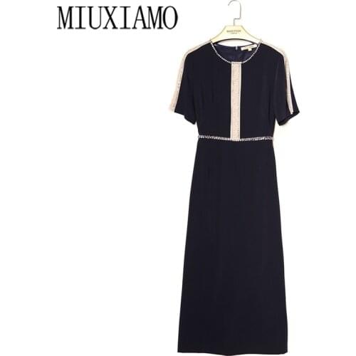 MIUXIMAO Luxurious 2020 Fall Dress Women Party Dress Solid Thin Diamonds Office Lady Casual Dress Women Vestidos