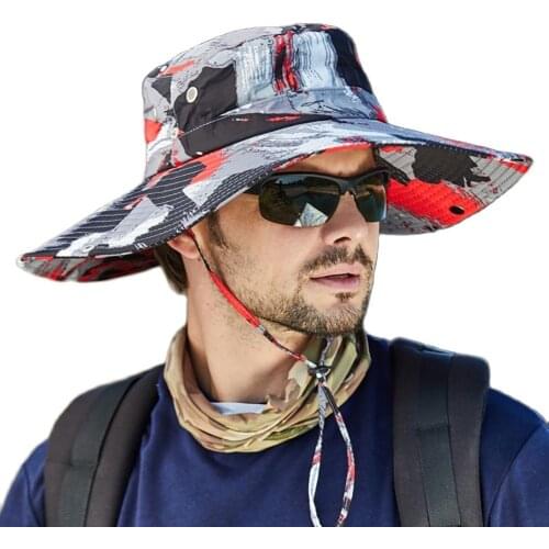 Outdoor Fishing Sun Hat Large Wide Brim Bucket Hats Men Waterproof Panama Cap Summer Breathable Sun-proof Fishing Hiking Hat
