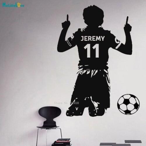 Personalized Name and Number Soccer Goalkeeper Kneeling To Celebrate Wall Sticker Player Decal Home Décor Vinyl Poster YT4050