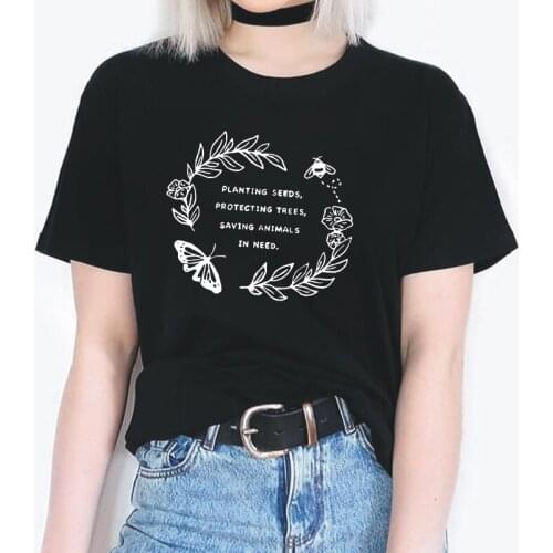 Casual Harajuku T-shirt Planting Seeds Protecting Trees Saving Animals Slogan pattern printed tees Outdoor cotton women T shirts
