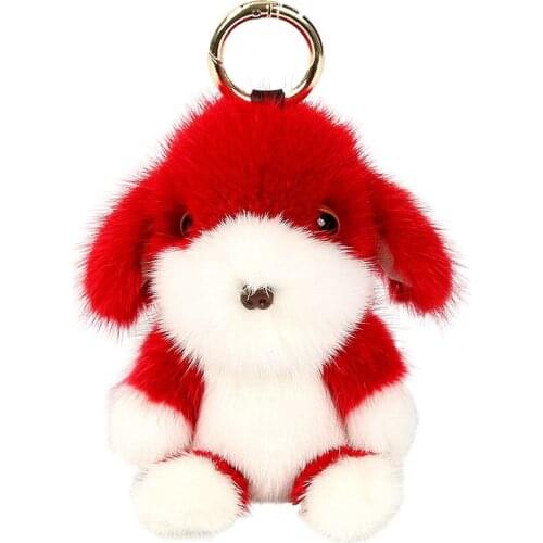 Luxury mink Fur backpack Keychain animal dog toys doll Keyring bag charm car accessories christmas valentine day gift porte clef