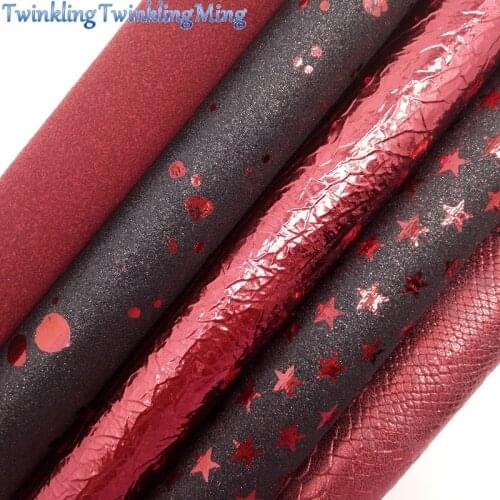 RED Glitter Fabric, Metallic Snake Faux Fabric, Suede Synthetic Leather Fabric Sheets For Bow A4 21x29CM Twinkling Ming XM812