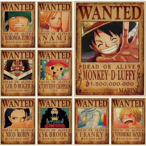 Vintage Poster Japan New One Piece Wanted Posters Anime Luffy Roronoa Zoro Nami Posters Wall Ar Canvas Painting Unframedt