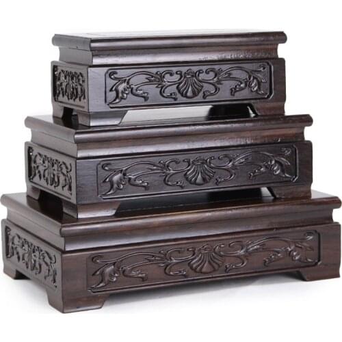 Oriental Furniture Chinese Rosewood Solid Mahagony Wood Display Stand Wooden Base Rectangle Rectangular Shape Pedestal with Carv