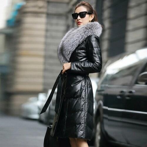 Genuine Jacket Women Real Sheepskin Leather Duck Down Coat Autumn Winter Warm Thick Slim OT6674 MF558