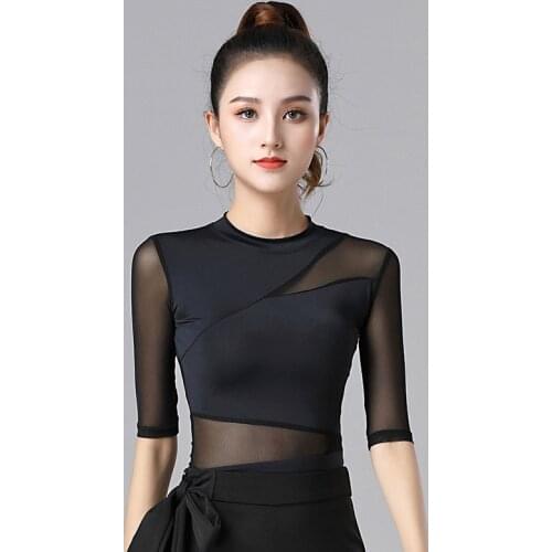 New Mesh Tops Latin Women Dance Practice Clothes Ballroom Dance Professional Modern Dance National Standard Dance Training Shirt