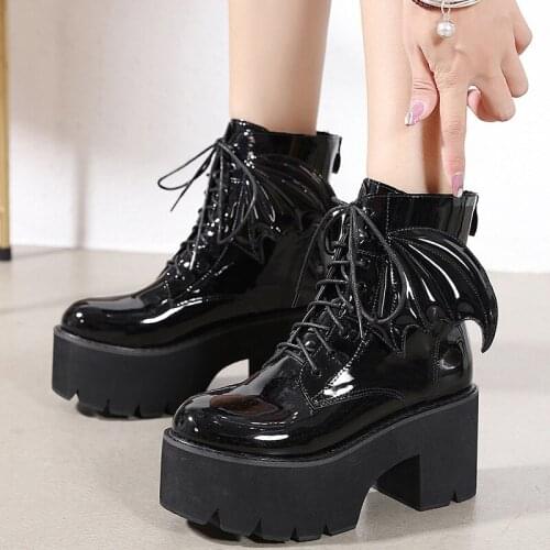 Dropshipping 2021 Women Ankle Boots Gothic Platform Punk Winter Martin Black High Heels Sexy Ladies Shoes Plus Size 41 42 43