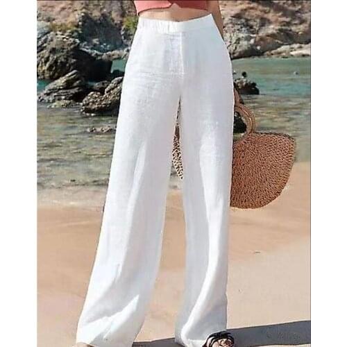 Women Fashion Leisure Cotton Hemp Wide Leg Pants Womens Spring And Summer Wide Leg Trousers