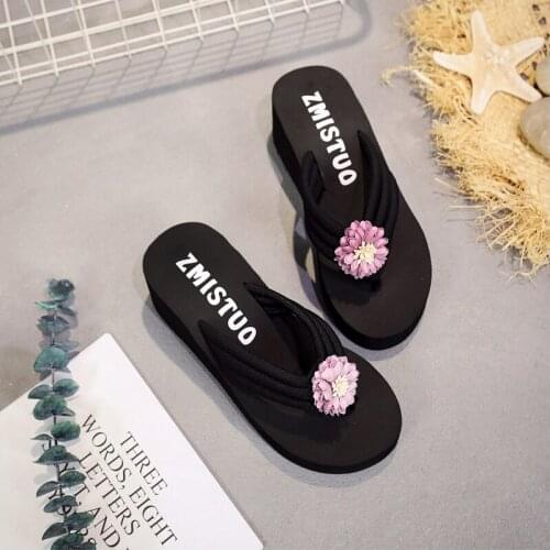 Women Shoes 2021 Solid Color Non-slip Feet Flip-flops High-heeled Wedges Beach Sandals Summer Slippers Flip Flops TX454