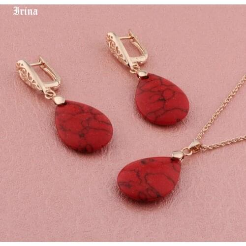 Woman Jewelry Sets 585 Rose Gold Color Turquoises Water Drop Shape Jewelry New Fashion Jewelry Sets For Women Earrings Set