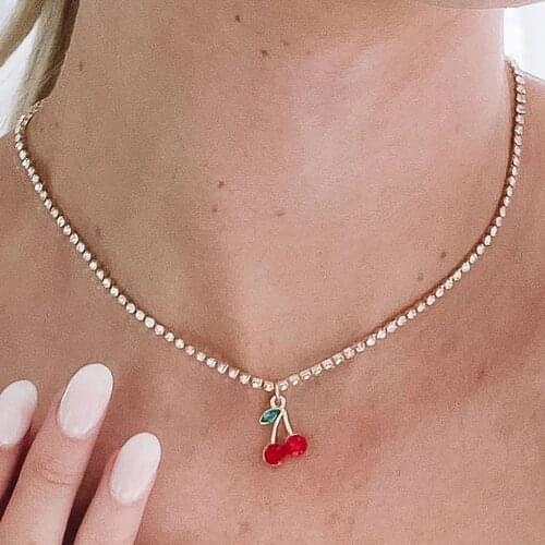 YC-UPGO 2020 Geometry Fashion Gold Necklaces For Women New Simple Crystal Cherry Pendant Chain Female Necklace Jewelry Wholesale