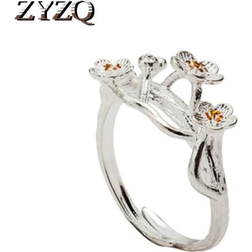 ZYZQ Creative Peach Flower Shaped Silver Plated Finger Rings For Women Lovely Engagement Wedding Bridal Rings Dropshipping Allow