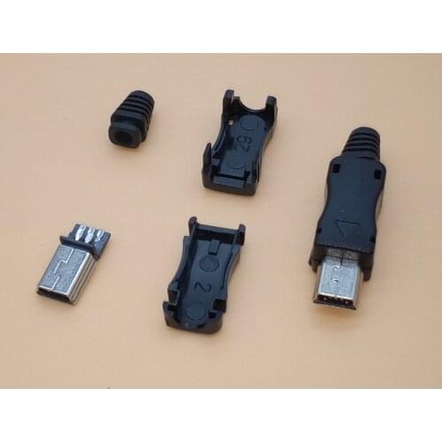 10sets Mini Usb 4 in 1 Type 5Pin Welding Male Plug Connector Adaptor Black For Kinds of DIY
