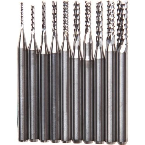 10Pcs 1/8'' 0.8-3.175mm Drill Bits Engraving Cutter Rotary PCB End Mill Set