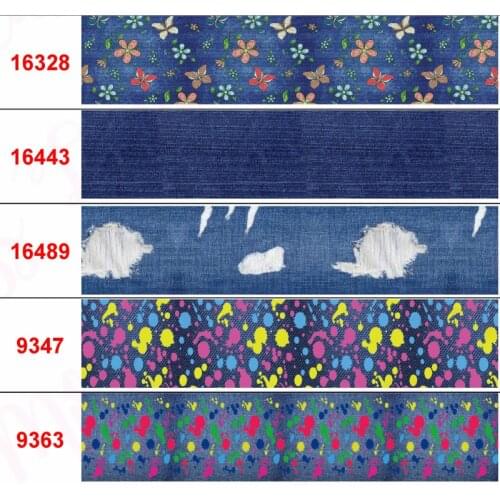 16mm-75mm Denim Series Printed Grosgrain/Foe Ribbon Colorful Spot Jeans DIY Hair Bowknots 50yards/roll Cloth Making