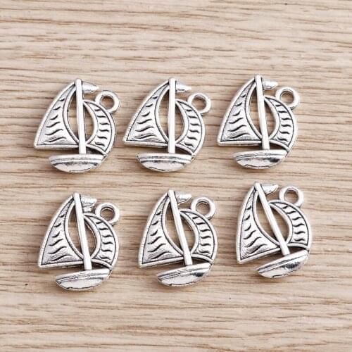 20pcs 13*17mm Metal Sailboat Charms for Jewelry Findings Making DIY Tibetan Silver Color Ship Charms Necklaces Pendants Earrings