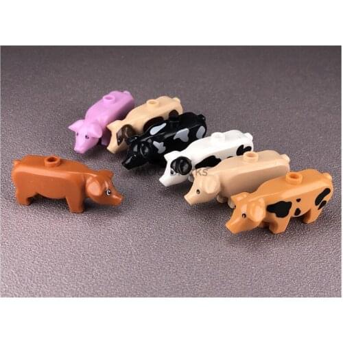 20pcs\lot MOC Bricks pig Farm Animal Building Blocks City DIY Spotted 87621pb01 Accessories toys bricks creators kids gifts