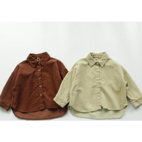 2020 New Girls Boys Corduroy Shirt Autumn Cotton Fashion Kids Top 2-7 year QV469