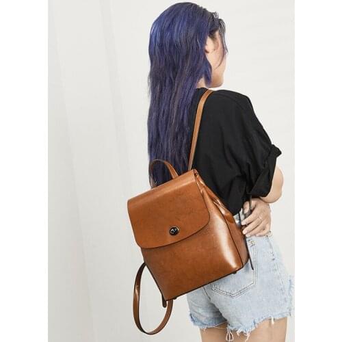 2021 brand womens leather small capacity School Backpack girls leisure Japanese and Korean Backpack