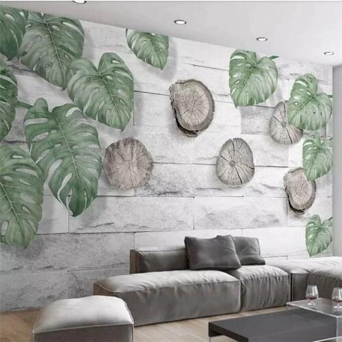 Wellyu Custom wallpaper 3d photo murals green leaf tree root ring brick wall simple natural TV background wall paper 3d mural