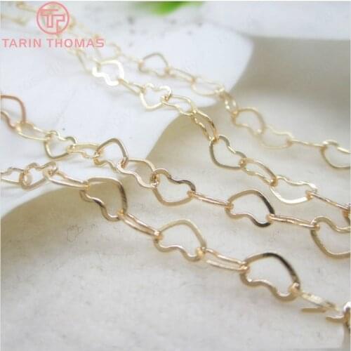 2 Meters Width: 3.3MM 24K Champagne Gold Color Plated Brass Heart Shape Necklace Chains High Quality Jewelry Accessories
