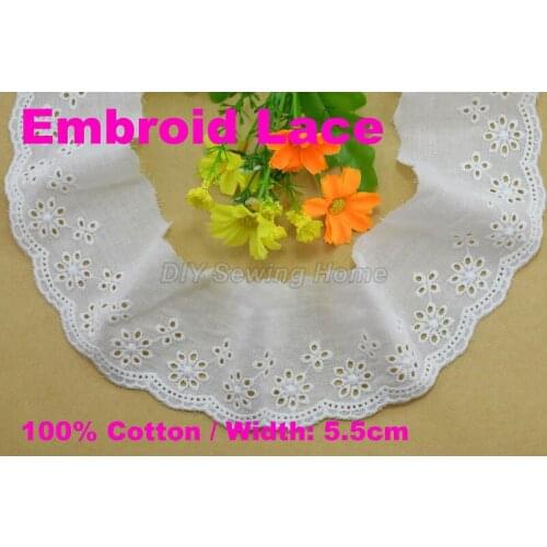 5.5cm width 100% Cotton embroid lace sewing ribbon guipure trim fabric warp knitting DIY Garment Accessories free shipping#3243