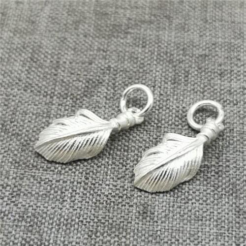 5pcs of 925 Sterling Silver Shiny Feather Charms for Bracelet Necklace