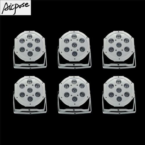 6pcs/lots 7*12w Ultra Bright Slim Flat White Led Par Light 7x12W Smooth RGBW Color Mixing DMX 4/8 Channels Stage Wash