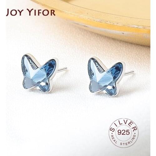 925 Sterling Silver Earrings Charm Women Trendy Jewelry Vintage Simple Retro Party Accessories Gifts Blue Butterfly Ston Earring
