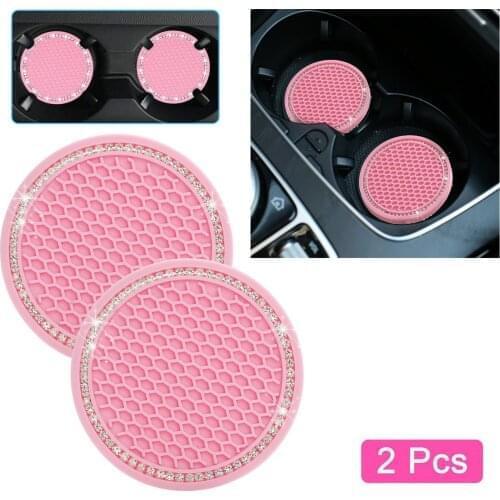 2PCs Car Water Cup Bottle Holder Anti-slip Mat Pad Silica Gel Non-slip Car Mat Fluorescent Decor Crystal Rhinestone Car Cup