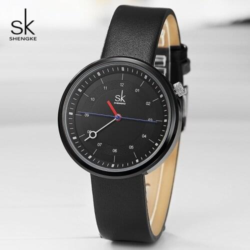 Shengke Women Watches Black Leather Strap Creative Dial Reloj Mujer 2019 New Fashion Quartz Watch Gift For Women Reloj Mujer
