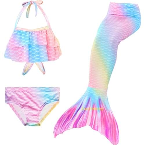 Children Mermaid Tails Swimming Suit Girls Costume Cosplay Swimwear Swimming Dress Beachwear Swimmable Bikini Set Bathing Suit