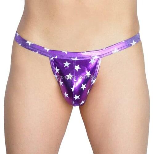 Mens Bikini Briefs Stars Pattern Rope Short Shiny Faux Brief Stars Calzoncillos men gay underwear mens bikini sexy underwear