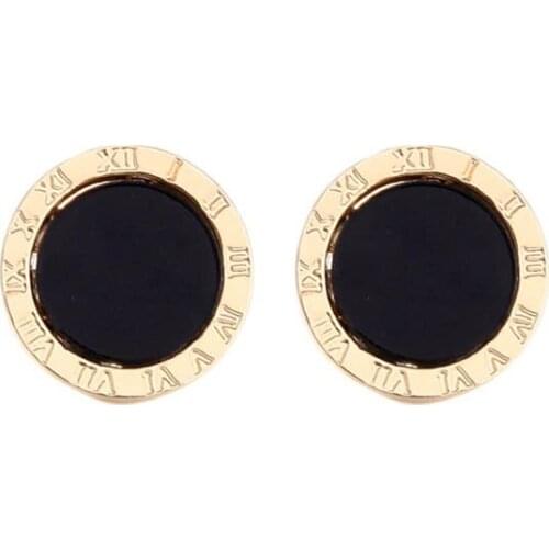 Enamel Black Button Round Studs Earrings Minimalist Button Stud Earrings for Women