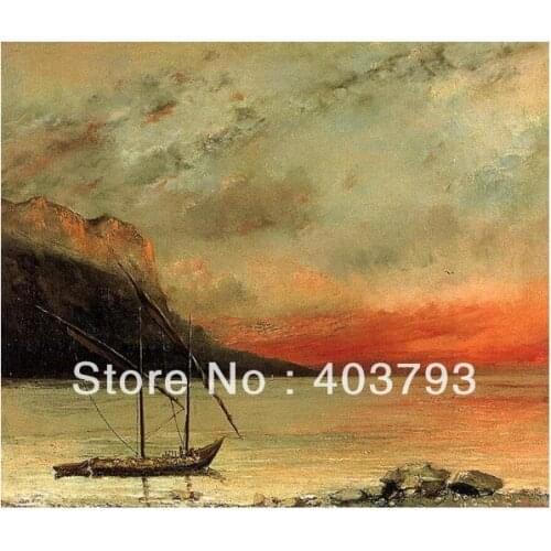 Sunset on Lake Leman Gustave Courbet repro oil painting on canvas free shipping