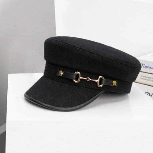 New Autumn Women Hats Flat Top Leather Buckle Men Navy Hat Casual Fashion Decoration Berets Retro Newsboy Hat Gorras Para Mujer