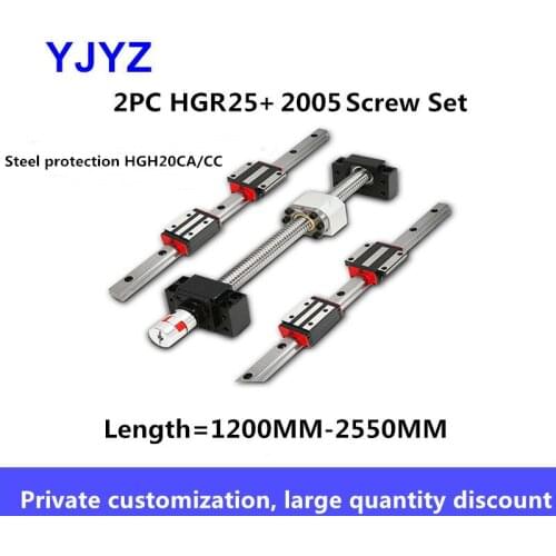 2005 Ball Screw Linear Guide Rail Kit HGR25 Linear Guide Rail Kit Steel Flange/Square Slider Length = 1200MM-2550MM