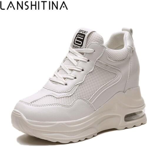 2020 Summer Women Sneakers Mesh Casual Platform Trainers White Shoes 9CM Heels Wedges Breathable Woman Height Increasing Shoes
