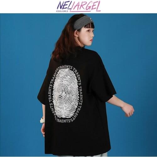 NELLARGEL Women Fingerprint Graphic Kawaii Y2k Top Clothes 2021 Summer Female Harajuku Korean Fashion Tshirt Girl Streetwear Tee