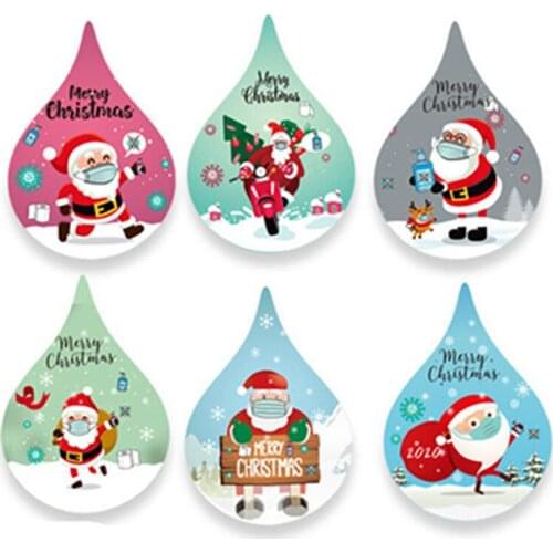 Cute Water Droplets Merry Christmas Stickers Santa Claus With Face Mask Sealing Label For Xmas Holiday Party Gift Decor