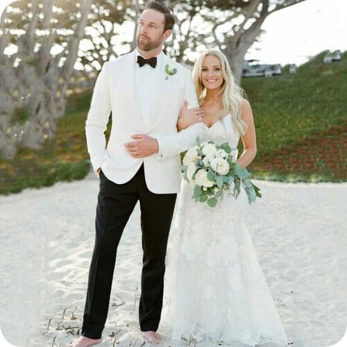 Ivory Linen Summer Beach Mens Classic Suits 2019 Groom Wedding Tuxedos Wear 2Piece(Jacket+Pants) Costume Homme Terno Masculino