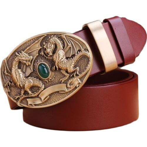 Solid brass buckle full grain cowhide genuine leather belts for mens fashion casual 2021 luxury new designer dragon eagle jaguar