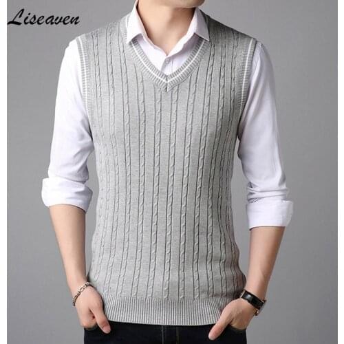 Liseaven Men Vest Sleeveless Sweaters Pullover Sweater Knitwear Pull Men V-Neck Tops Male Pullovers