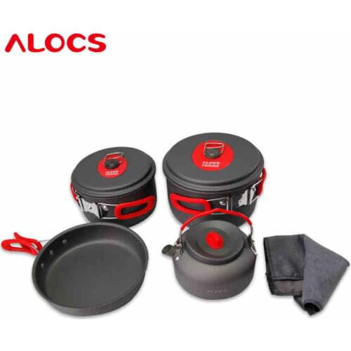 Alocs 7PCS Camping Cookware Set Picnic Folding Pans Flying-Pan Kettle Outdoor Pot Skillet Flambe Pan 2-4 People CW- C06S