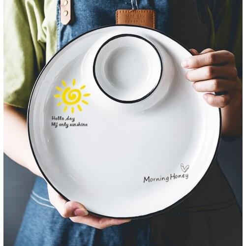 Nordic Creative Ceramic Dumpling Plate Household with Vinegar Dish Cold Dish Mother and Child Dish Dumpling Plate French Fries