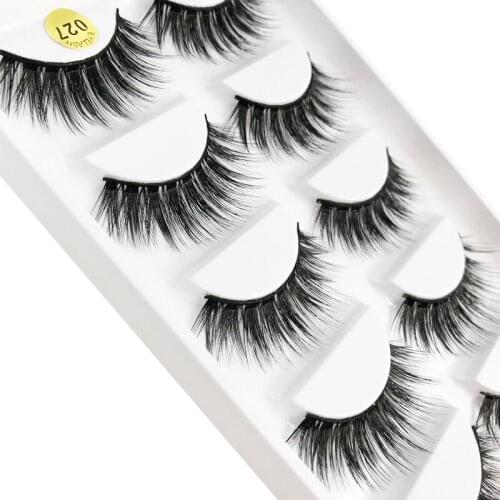 Flash girl New arrival 027 false eyelashes 5 pairs 100% handmade 3D mink natural full strip lashes wholesale
